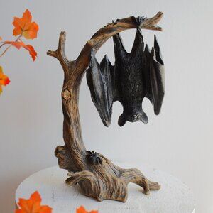 Ashland Resin Black Bat Hanging From Branch Rustic Witchy Gothic Halloween Decor